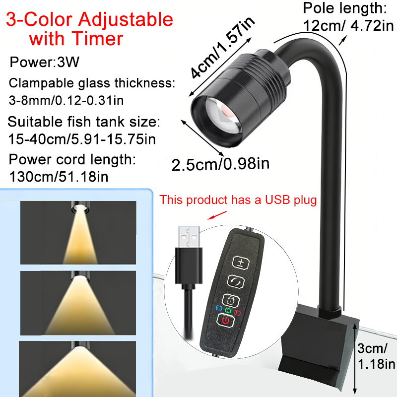 Aquarium Plant Grow Light - Faretto per acquario sudamericano da 3